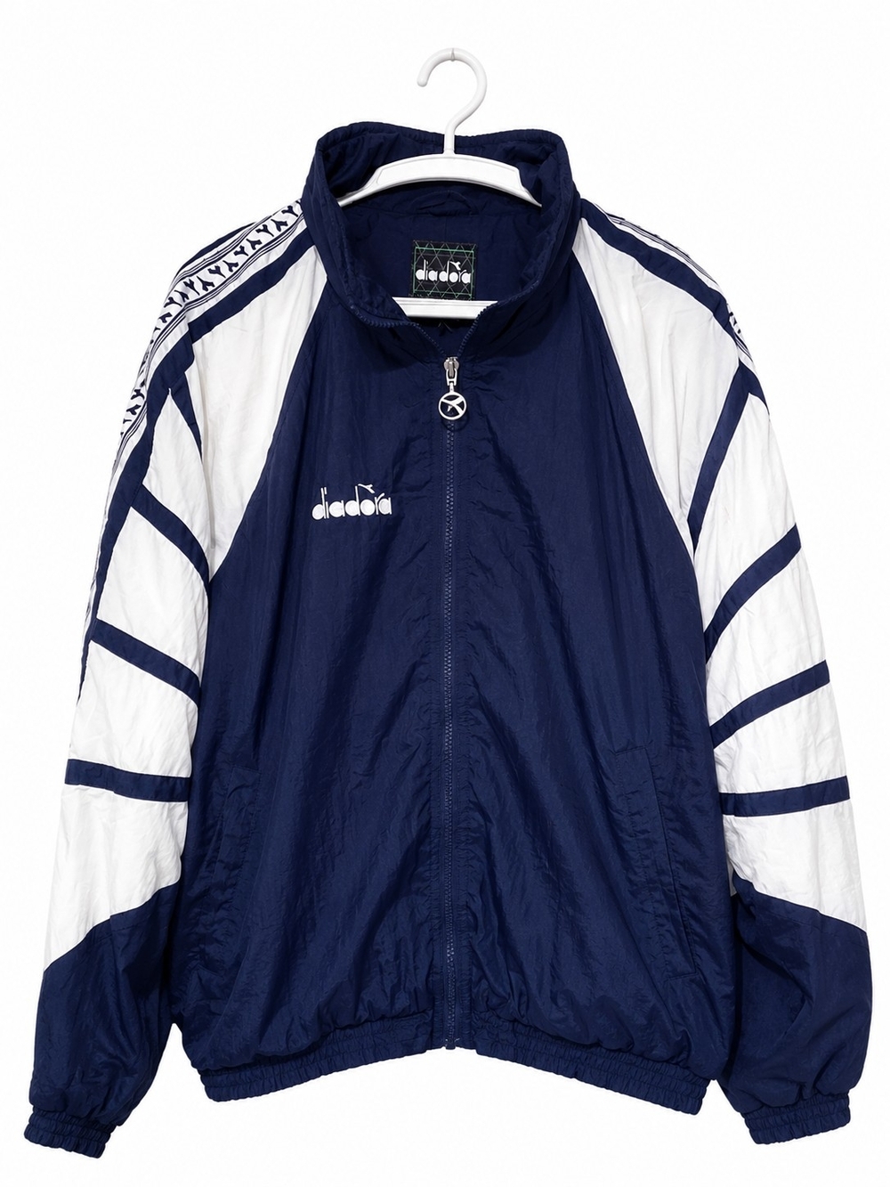 Vintage Diadora Track Jacket Windbreaker Navy White Full Zip Y2K Soccer Size Lrg
